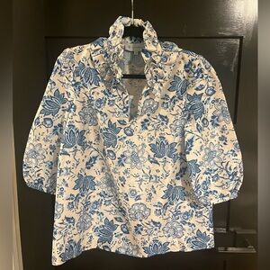 Tuckernuck Blue Chintz Floral Bouvier Blouse